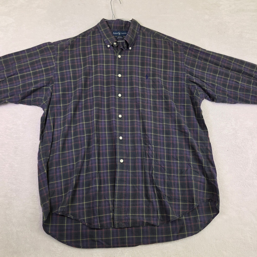 Polo Ralph Lauren Blake Mens XL Purple Plaid Cotton Button Down Shirt LS